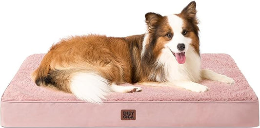EHEYCIGA Orthopedic Dog Bed Large with Removable Washable Cover, 41IN Pink | Egg Crate Foam Support, Durable Oxford fabric, Non-Slip Bottom, Machine Washable, Soft Waterproof Plush Pet Bed Mat For Crate by EHEYCIGA