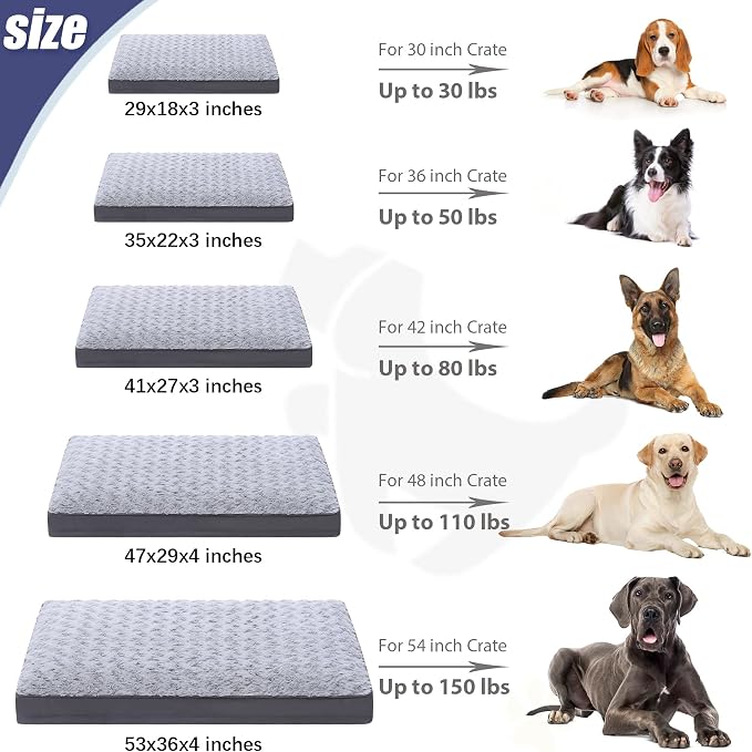 KSIIA Washable Dog Crate Bed Waterproof for Large Dogs,41x27 in,Light Gray | 3in egg crate foam,orthopedic support,Soft rose velvet,3ply waterproof fabric,removable cover,anti-slip base,washable - Image 6