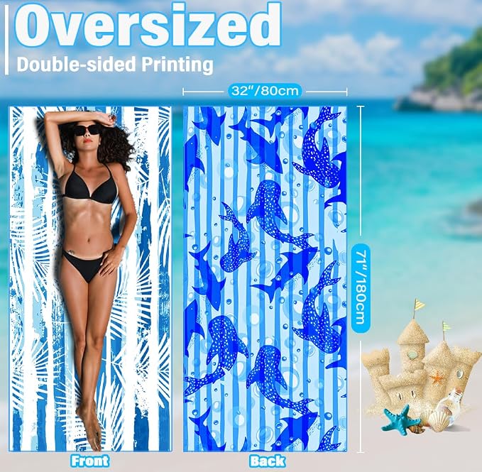 Widdonen Microfiber Beach Towel,Compact 2 Pack-71x32 Inch with Bag Travel | Extra Large,Lightweight,Thin,Sand Free,Quick Dry,Absorbent.Packable for Camping,Swim,Pool,Bath,Picnic,Cruise Essentials Gift - Image 3