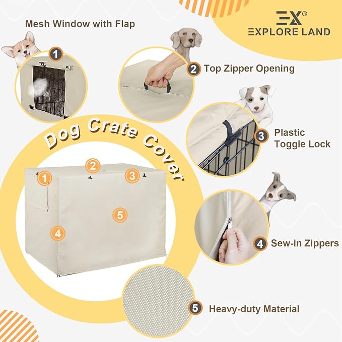 Explore Land 24 inches Dog Crate Cover Heavy Duty Polyester Pet Kennel Sunshade Universal Fit for Wire Cage (Light Tan) - Image 4