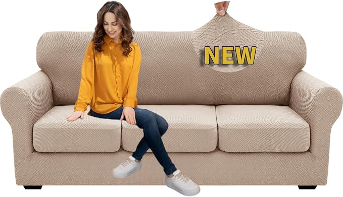 XINEAGE 2026 New 4 Pieces Couch Covers for 3 Cushion Couch Super Stretch Thick Soft Sofa Cover Anti Slip Sofa Slipcover Dogs Cats Furniture Protector (Khaki, 71"-91") - Image 9