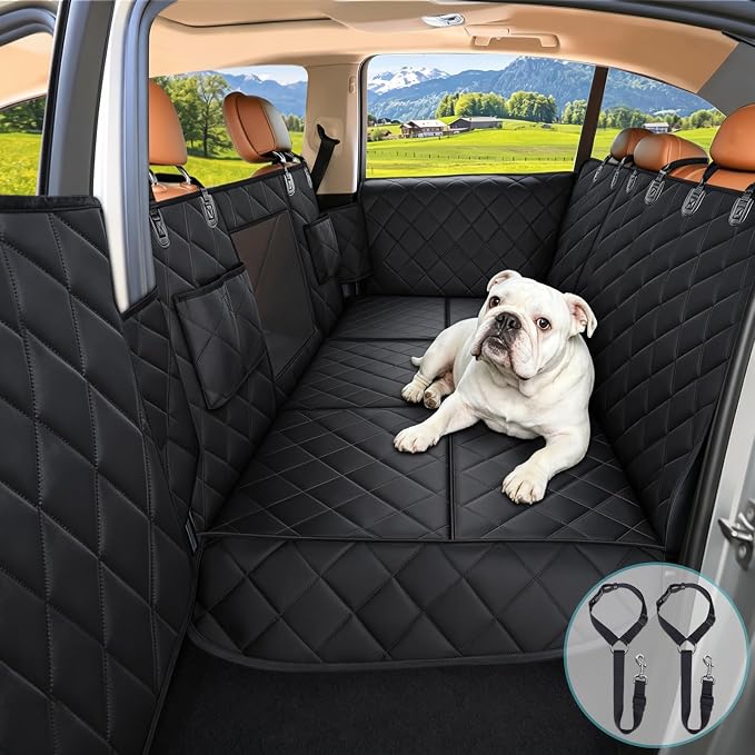 Truck Hard Bottom Car Seat Cover for Dogs | Mesh Window & 2 Safety Belts | 100% Waterproof Sturdy Back Seat Extender with Door Protectors |Non-Slip,Scratchproof Pet Car Rear Seat Protector Fit Pickup - Image 9