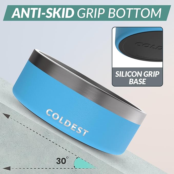 Coldest Dog Bowl - Anti Rust Metal, Non Slip, 3 Layers Insulated Stainless Steel Dog Bowls - Spill Proof & Heavy Duty - Water Bowl for Dogs, Cats & Pets, Dish Washer Safe (64 oz, Celestial Blue) - Image 2