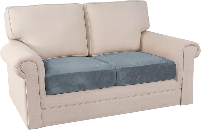 PrinceDeco Velvet Stretch Couch Cushion Cover Soft Cushion Slipcover for Chair Loveseat Sofa Furniture Protector Seat Cushion Sofa Cover (Each Width Up to 29.5", Stone Blue) - Image 8