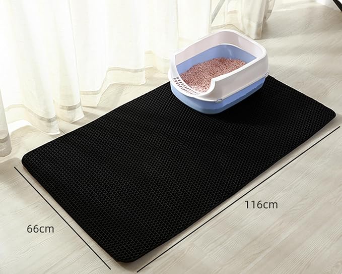 HCY&WLD Cat Litter Mat, 45x26 Inch Extra Large&Long Double Layer Cat Litter Box Mat, EVA Non-Slip, Waterproof Urine Proof Cat Litter Catcher Mat, Easy Clean Scatter Control (45x26 Inch, Black) - Image 7
