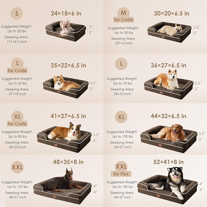 EHEYCIGA Orthopedic Extra Large Dog Bed, Waterproof Washable XL Pet Bed 44" | Non-Slip Bottom and Egg-Crate Memory Foam Big Dog Couch Bed with Washable Removable Cover, Brown, 44Inch - Image 2