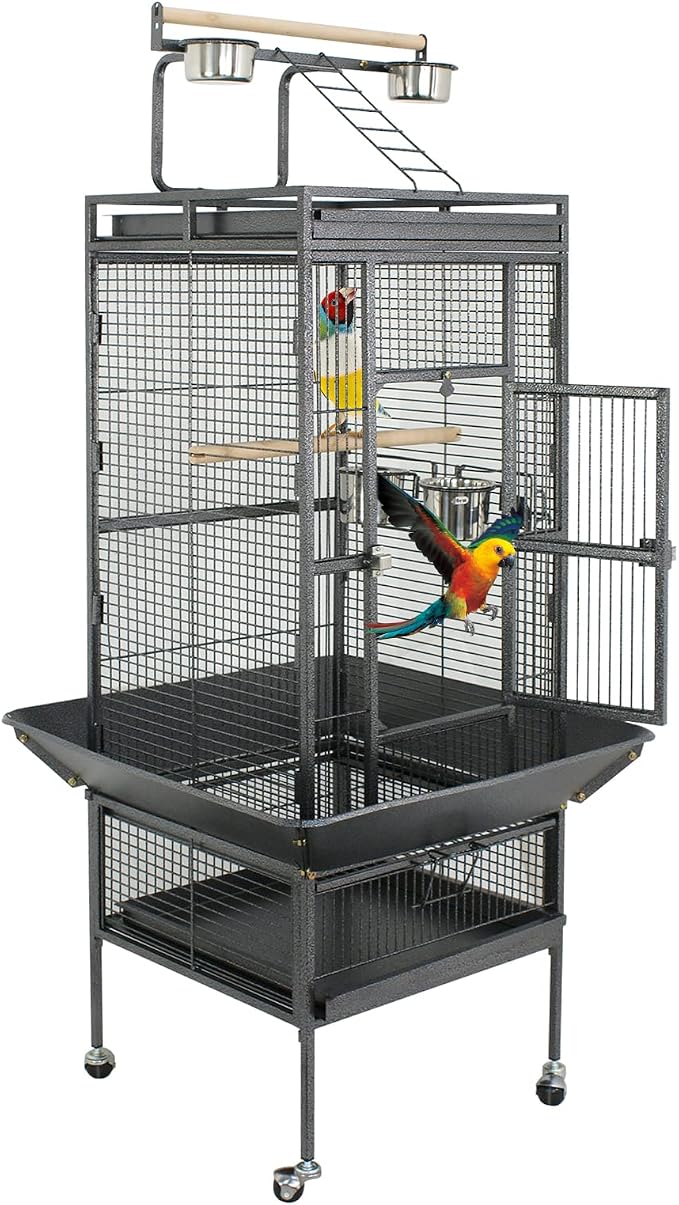 ZENY 61-inch Playtop Parrot Bird Cages, Wrought Iron Large Birdcage with Rolling Stand for Parakeet Cockatiels Quaker Conure Lovebird Finch Canary Small Medium Parrot Cage Birdcage (Black) by ZENY