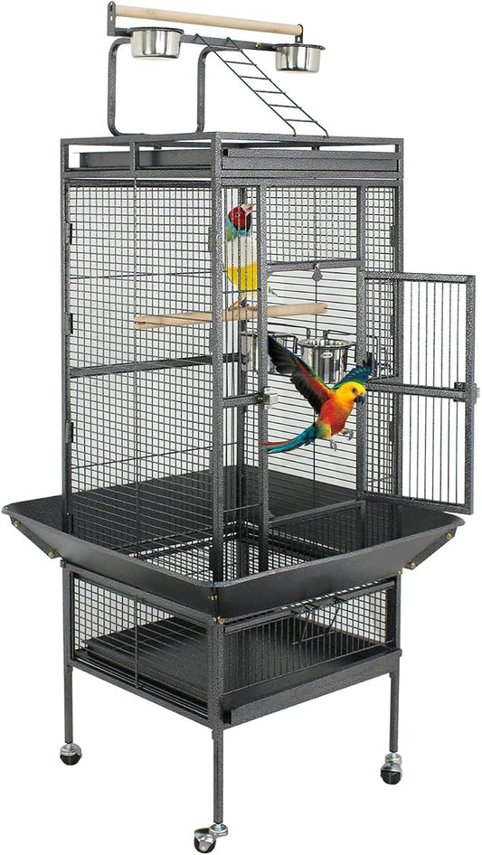 ZENY 61-inch Playtop Parrot Bird Cages, Wrought Iron Large Birdcage with Rolling Stand for Parakeet Cockatiels Quaker Conure Lovebird Finch Canary Small Medium Parrot Cage Birdcage (Black) by ZENY