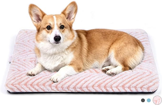 Mora Pets Washable Dog Crate Pad Soft Dog Kennel Bed Crate Mat for Small Medium Dogs, Puppies & Large Cats Flat Pet Bed with Anti-Slip Bottom for Cage & Carrier Sleeping Chevron Pink 30 x 19 by MoraPets