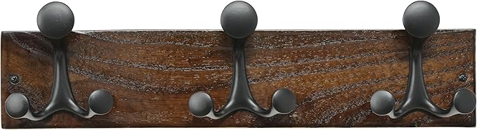 SKOLOO 17-Inch Walnut Wood Coat Rack Wall Mount with 3 Triple Hooks - Ideal for Family Entrances, Classrooms, and Pet Supplies Storage - Perfect Coat Hooks for Wall by SKOLOO