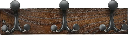 SKOLOO 17-Inch Walnut Wood Coat Rack Wall Mount with 3 Triple Hooks - Ideal for Family Entrances, Classrooms, and Pet Supplies Storage - Perfect Coat Hooks for Wall by SKOLOO