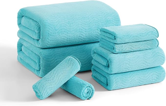 8 Piece Bath Towel Set |2 Oversized Large Bath Sheet,2 Hand Towels,4 Washcloths| Ultra Soft Cozy Bath Towel Set for Bathroom Hotel Gym Spa,Highly Absorbent & Quick Dry Bathroom Towel Collections,Teal by JessyHome