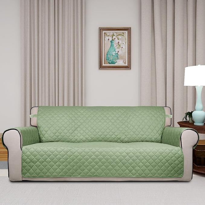 PureFit Reversible Quilted Sofa Cover Dog Couch Covers for Sofa, 66 in | Sage Green/Ivory, Water Resistant Couch Protector, Washable Pet Couch Cover with Non Slip and Elastic Straps For Kids - Image 2