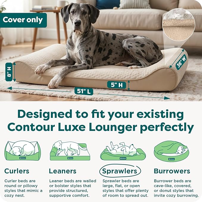 FurHaven Replacement Dog Bed Cover, Contour Luxe Lounger Design, Soft & Breathable Fabric for Cozy Comfort, Machine Washable, Jumbo Plus XXL, Ultra Plush Faux Fur & Suede, Cream - Image 3