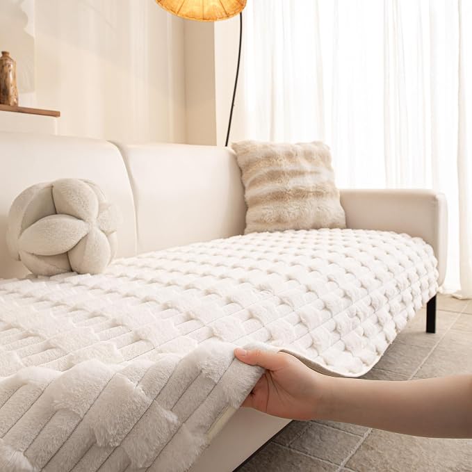 MYSKY HOME 100% Waterproof Couch Cover for Dogs, Plush Pet Couch Covers for Sofa Washable, Couch Covers for 3 Cushion Sofa Pet Friendly, Non-Slip Durable Sofa Cover Slipcover Protector, Cream, 35"x83" - Image 6