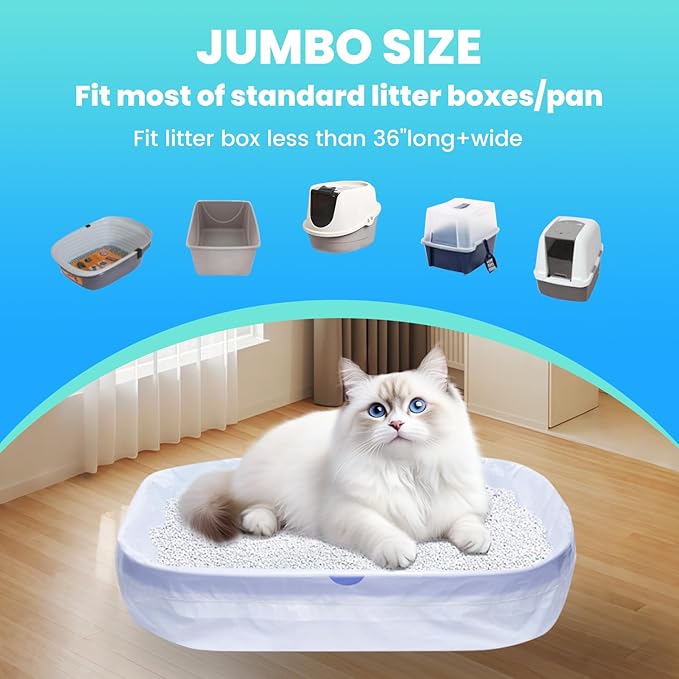 120 Pack Jumbo Cat Litter Bags-3MIL Extra Thick Leakproof Litter Box Liners, 37"x18" Heavy Duty Drawstring Cat Litter Liners for Automatic Litter Box, Odor Control Disposable Kitty Litter Bags 12 Roll - Image 2