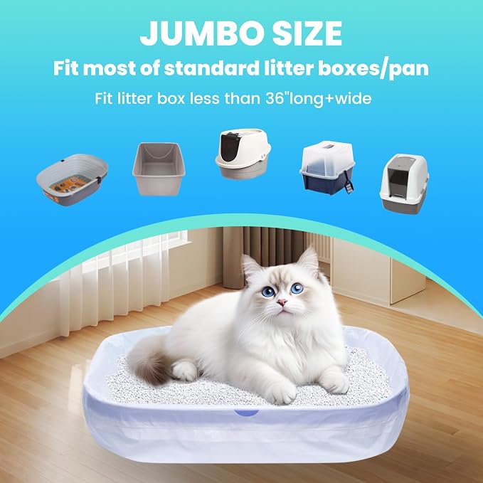 30 Pack Jumbo Cat Litter Bags - 3MIL Extra Thick Leakproof Litter Box Liners, 37"x18" Heavy Duty Drawstring Cat Litter Liners for Automatic Litter Box, Odor Control Disposable Kitty Litter Bags 3 Roll - Image 2
