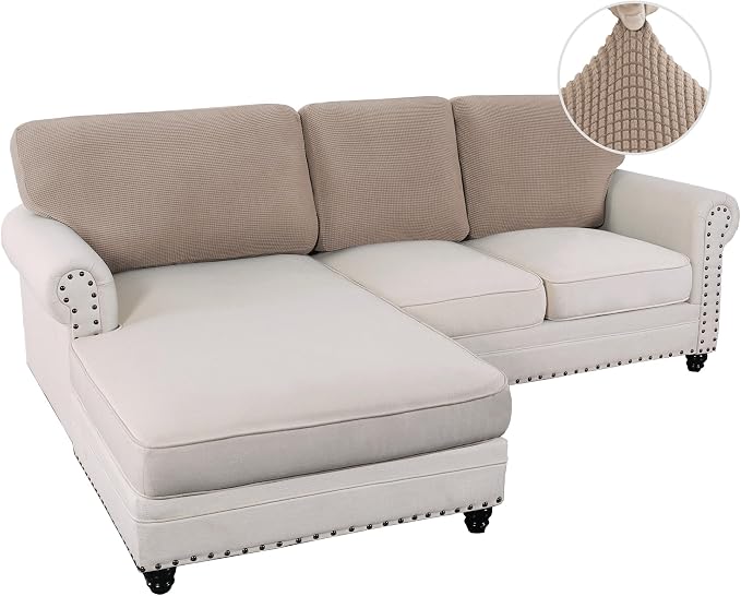 H.VERSAILTEX Backrest Cushion Covers Sectional Couch Back Cushion Covers for Sectional Sofa Set for Both Left/Right Couch (Back Only: 1 Chaise + 2 Sofa, Sand) - Image 2