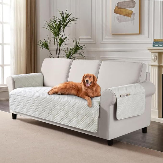 TAOCOCO Waterproof Couch Covers for Pets Dogs with Non Slip Backing, Sofa Seat Covers with Side Pocket for 3 Cushion Couch Washable Dog Couch Cover Protector Sofa Slipcovers(Sofa Plus, Off White) by TAOCOCO