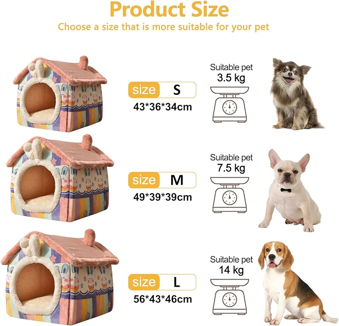 Cat House, Cartoon Cat Cave Bed with Removable Washable Cushion Pillow, Cute Cat Tent, Warm and Soft Chimney Cat House for Dogs Cats Small Animals(M, Pink) - Image 6