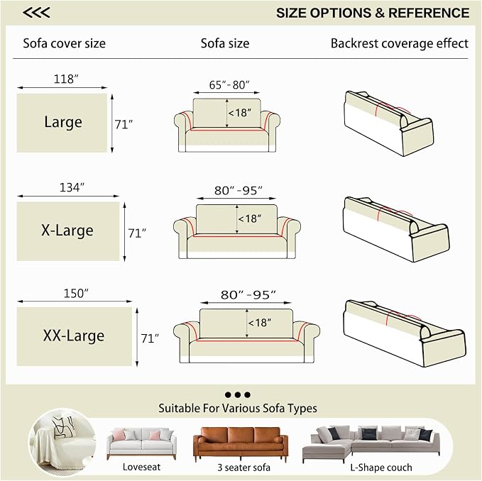 DREAMINGO Modern Minimalism Cream White Couch Cover Sectional Sofa Covers for 3 Cushion Couch Washable Chenille Pet Couch Protector for Dogs Boho Herringbone Sofa Furniture Slipcover, 71"x150" - Image 2