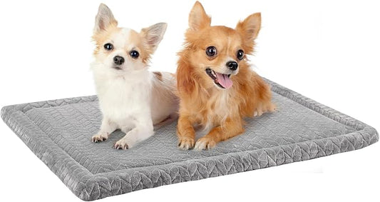 BEAUTYZOO Washable Dog Crate Pad for Small Dogs, Ultra Soft Anti-Slip Fleece Pet Mat, Kennel Cage Sleeping Cushion for Travel & Car, Grey 24x18 Inch by BEAUTYZOO