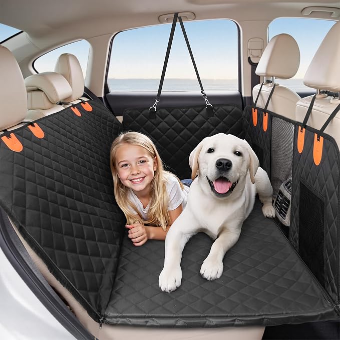 Pet Car Seat Cover, 400LBS Hard Bottom Back Seat Extender for Dogs | Waterproof Polyester, Anti-Slip Surface, 3 Removable Hard Plates, Side Storage Pockets, 4-Mode Convertible - Image 6