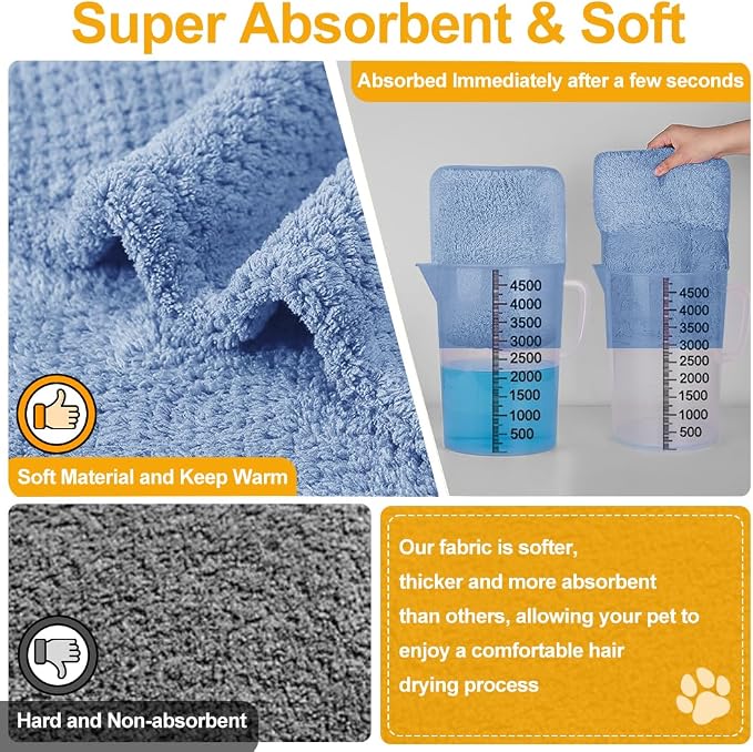 Medium to Large Size Dog Bathrobe, Microfiber Quick Drying Super Absorbent, Warm Dog Towels, Adjustable Hoodies and Belts for Dog Bath Products (Blue Jacquard,4XL) - Image 5