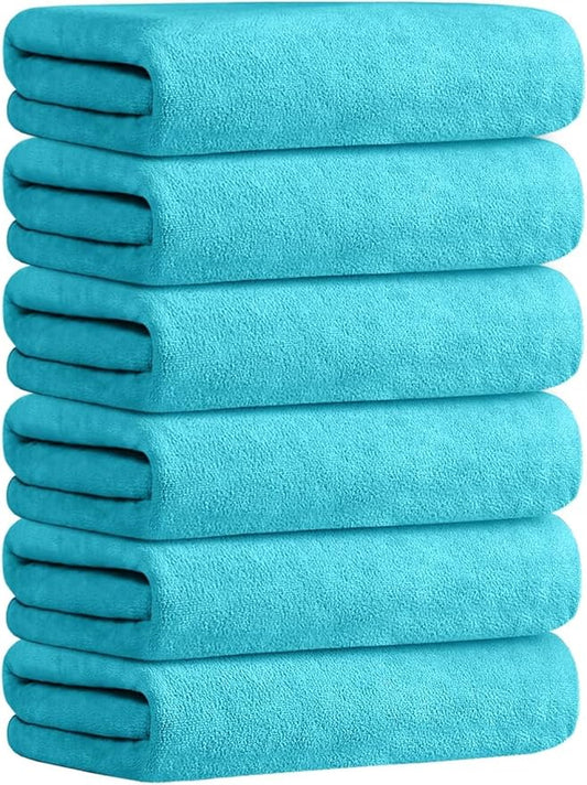 JML Microfiber Bath Towels with Hanging Loop, 30" x 60", 6 Pack | Soft, Absorbent, Lint Free, Fade Resistant, Quick Drying Towels for Body, Adult, Aquamarine by JML