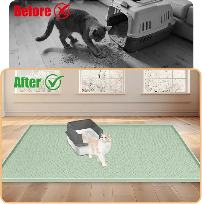 Silicone Cat Litter Mat 42" x 29" Cat Mat for Litter Box, Green | Extra Large Cat Litter Trapping Mat for Floor, Waterproof, Non-Slip Kitty Litter Box Mat with Raised Edge, Easy to Clean - Image 4