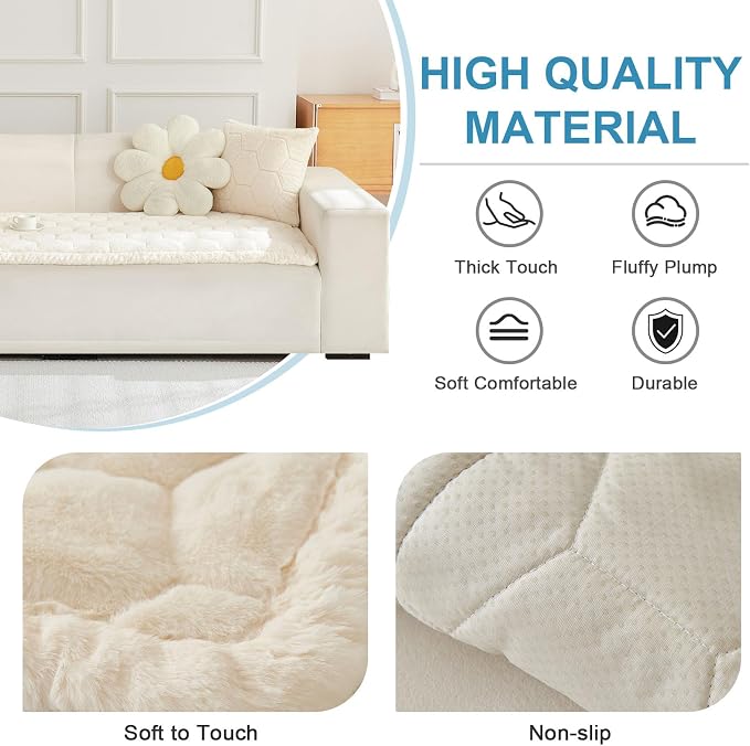 LiveGo 【Clearance】 Couch Cover for Dogs Washable, Sofa Cover Protector, Couch Covers for 3 Cushion Couch Sofa Pet Friendly, Soft, Non Slip (Off-White, 90x180 cm / 35.4x70.9 in) - Image 4