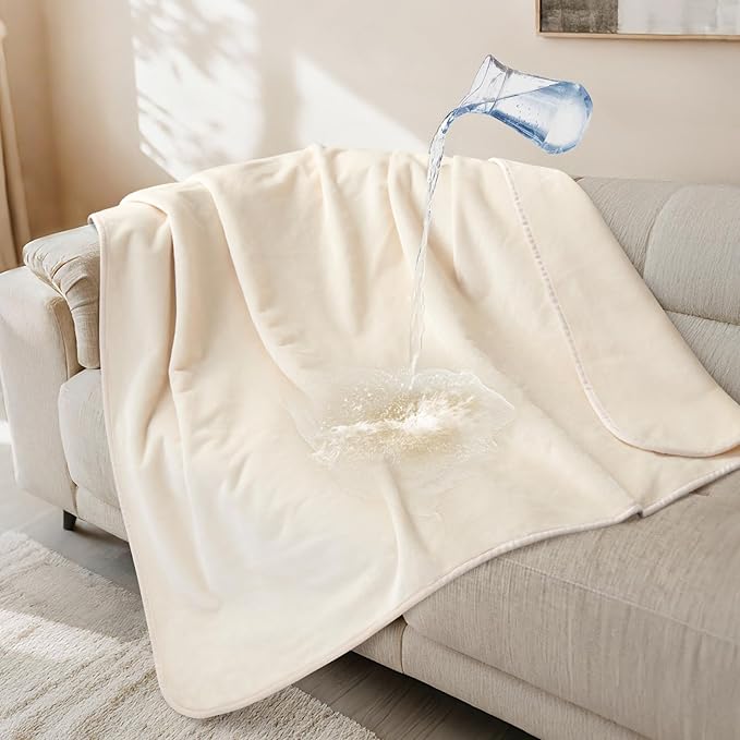 LOOBANI Waterproof Dog Blanket for Couch, Soft Couch Cover 50" x 60" Beige | Pet Blanket for Medium Large Dogs, Double Side Liquid-Proof, Reversible Flannel Bed Throw for Sofa, Travel, Hair Resistant by LOOBANI