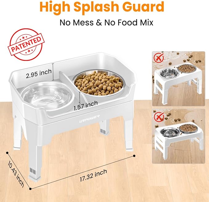 URPOWER Elevated Dog Bowls, 3-in-1 Double Deck Raised Dog Bowl Stand | 4 Height Adjustable Raised Stand with 2 Stainless Steel Food Bowls & Licking Plate for Small, Medium & Large Dogs - Image 2
