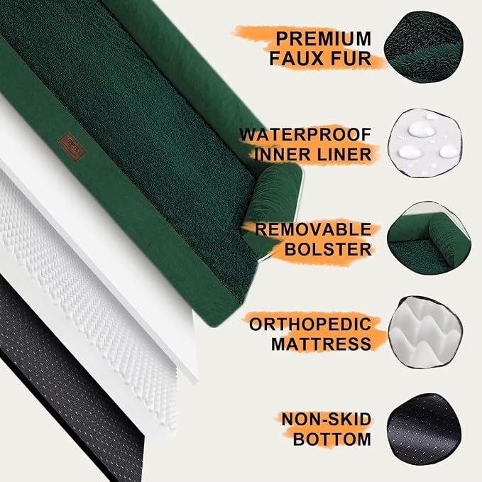 MEKIY Orthopedic XL Dog Bed with Bolster for Extra Large Size Dogs | Pillow Support for Neck Relief, Egg Crate Foam, Skin-Friendly Surface, Waterproof Liner, Anti-Slip Bottom, 42 x 30 Inch - Image 5
