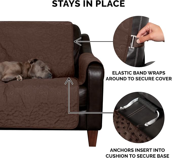 Furhaven Waterproof & Non-Slip Recliner Chair Cover Protector w/ Side Pockets for Dogs, Cats, & Children - Quilted Paw Print Living Room Furniture Cover - Espresso, Recliner - Image 9
