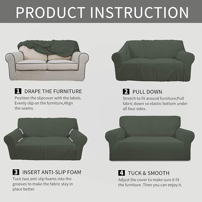 Easy-Going Stretch Oversized Sofa Couch Slipcover Washable Olive Green | 1-Piece Extra large Sofa Cover Furniture Protector Couch Soft with Bottom for Kids, Polyester Spandex Jacquard - Image 5