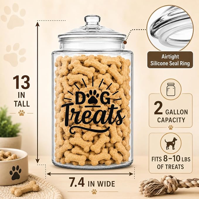 kitchentoolz 2-Gallon Dog Treat Container Airtight – Large Glass Jar for Countertop, Stylish Dog Treats Container & Dog Cookie Jar, Perfect Dachshund Accessories & Dog Treat Storage - Image 2