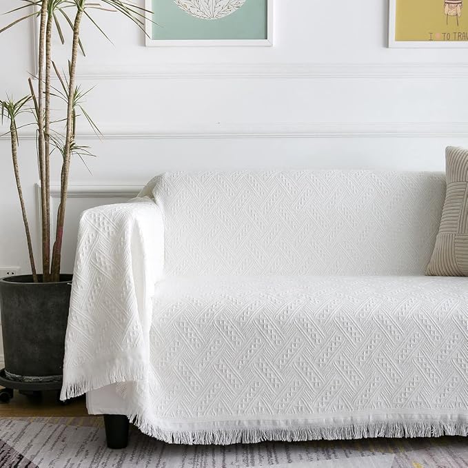 AIVIA Loveseat Cover Sheet Blanket, Cotton Woven Anti Slip Throw Cushion Covers for 2 Seater Couches with Armrest, Living Room Love-Seat Furniture Decor Slipcovers Protector for Dogs Cats - Image 5