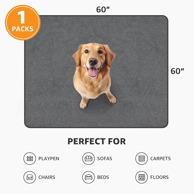 Washable Pee Pads for Dogs, 60x60 Reusable Whelping Pads, Absorb Dog Mats Non-Slip Puppy Training Pads for Whelping, Potty, Training, Playpen, Crate - Image 6