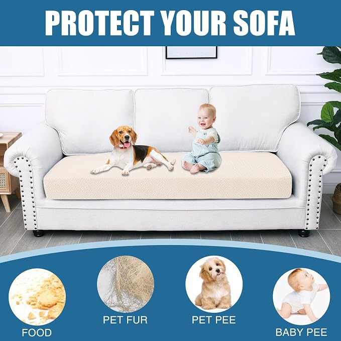 Smiry Waterproof Couch Cushion Covers, Non Slip Seat Cushion Covers | Stretch Jacquard Sectional Sofa Slipcover, Washable Elastic Furniture Protector for Pets, Kid, Large, Light Beige - Image 5