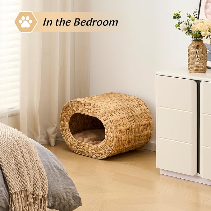 Cat House,Handwoven Cat Cave Pet Cube, Natural Cat Beds Indoor Kitten House with Double-Sided Soft Cushions, Pet Cat House for Multiple Cats, for Living Room Bedroom - Image 4
