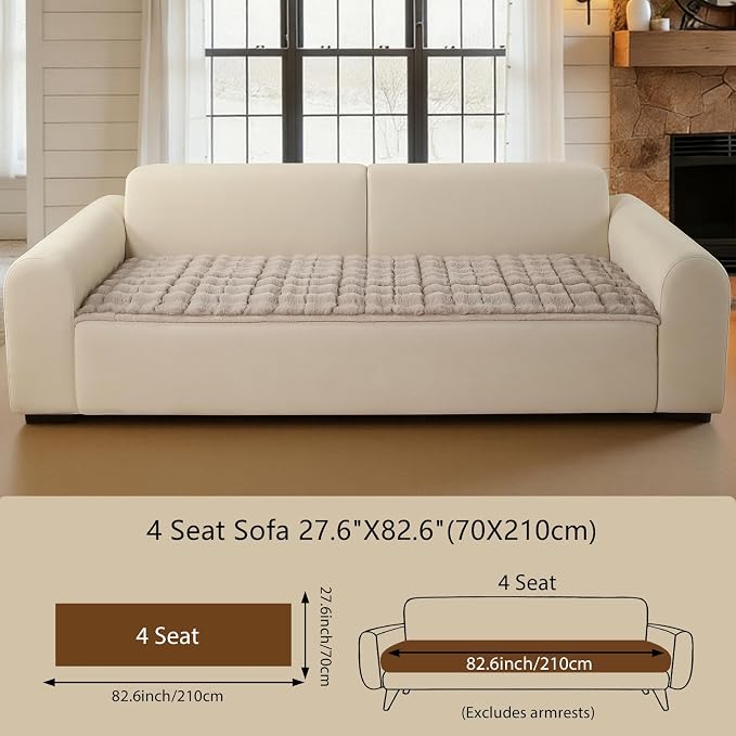 OHSIO Couch Cover for Pets Plush, Non Slip Cozy Sofa Cover Pet Friendly, Soft Thick Fuzzy Sofa Slipcovers for 3 Cushions Washable Couch Sofa Funiture Protector(Light Brown,27.6'' x 82.6'') - Image 2