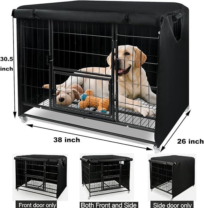 38 Inch Dog Crate Cover for Heavy Duty Dog Cages 900D Oxford Fabric | Insulated Dog Kennel Cover UV-Resistant Chewproof Soundproof Windproof Rainproof Fit for Wire Dog Cage (Not Include Cage) - Image 3