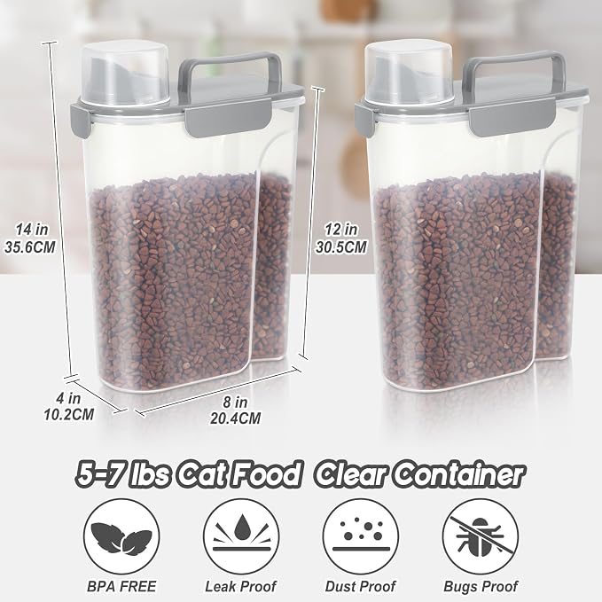 LEAWALK 5Lbs Airtight Cat Dog Food Storage Container With Upgraded Large Nozzle, BPA-Free Pet Food Storage Containers For Rice, Grain, Pet Food, Flour Dog Treat Storage-2Pack Grey - Image 5
