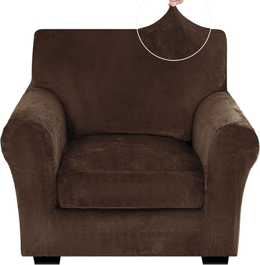 XINEAGE 2-Piece Velvet Armchair Sofa Cover,Couch Covers for Dog,Dark Coffee | 1 Cushion Chair,Stretch Non-slip Elastic, Pet-friendly, Washable, Fast Setup, Soft Plush Fabric, Furniture Protector. by XINEAGE