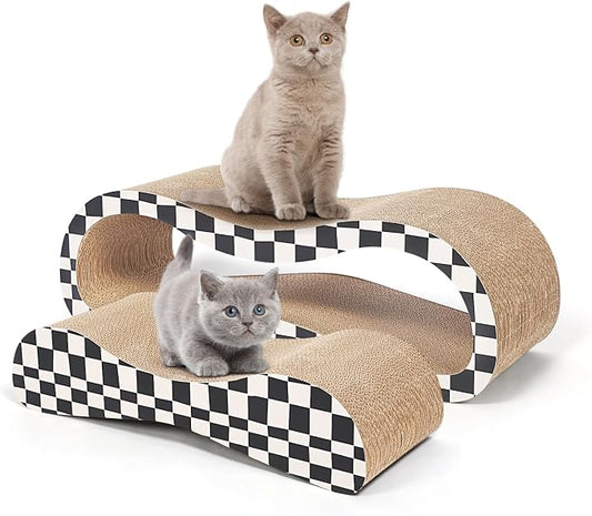 2 in 1 Cat Scratcher for Indoor Cats, Large Cardboard Cat Scratcher Lounger, 100% Recyclable&Reversible Horizontal Scratching Pads Prevents Furniture Damage,Checkerboard by SimpleDeluxe