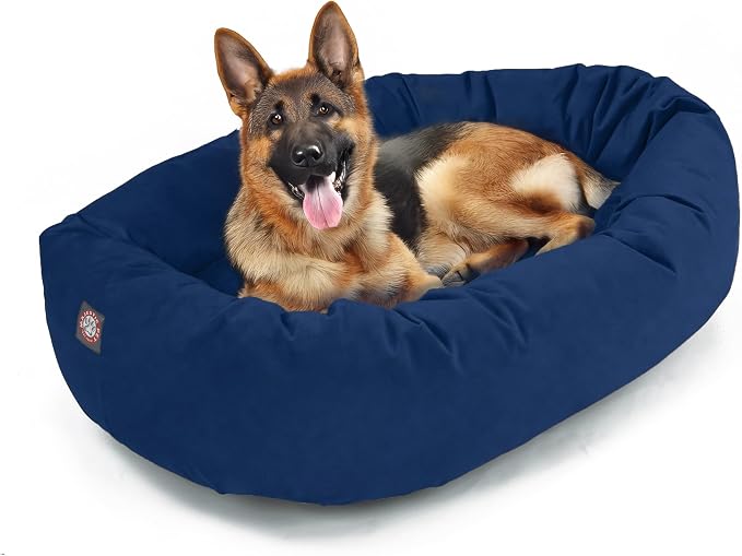 Majestic Pet Suede Shredded Memory Foam Mix Calming Dog Bed Washable - Cozy Soft Round Dog Bed with Spine for Head Support - Fluffy Donut Dog Bed, 52 Inch, Navy by MajesticPet