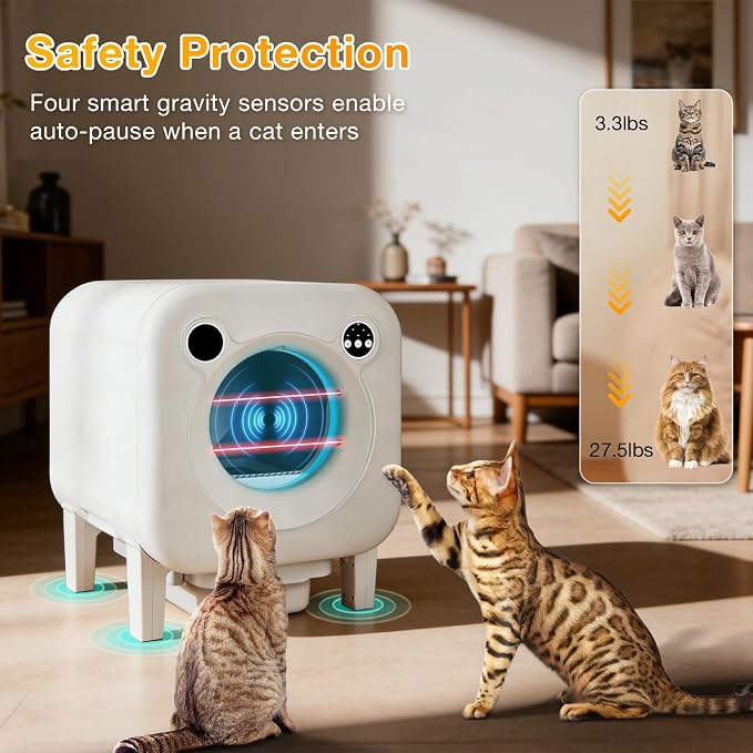 Automatic Litter Box, 4 in 1 Security-System Self Cleaning Litter Box Robot, 75L+12L Extra Large Space for Multiple Cats, APP Control, 1 Free Cat Litter-Mat, 3 Rolls Cats Waste Bag Liners - Image 3