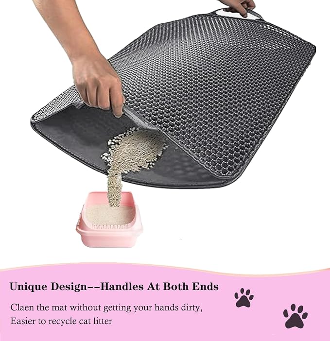 Large Cat Litter Mat - 30"x 24" Double Layer Honeycomb Kitty Litter Mat,Waterproof and Urine-Proof,Easy to Clean with Handles,Ideal Litter Trapping Mat for Cats - Image 5