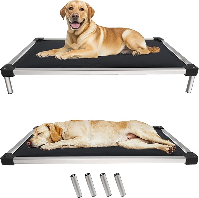 FXW TitanNest Chew-Proof Elevated Dog Bed, Raised Cot for Indoor/Outdoor/Camping Use, Durable & Washable Padded Pet Bed for Extra-Large Dogs, 56.0" L x 31.0" W x 7.3" H, Black by FXW